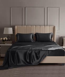 Juego de Ropa de Cama de Seda 100% Morera de -Negro