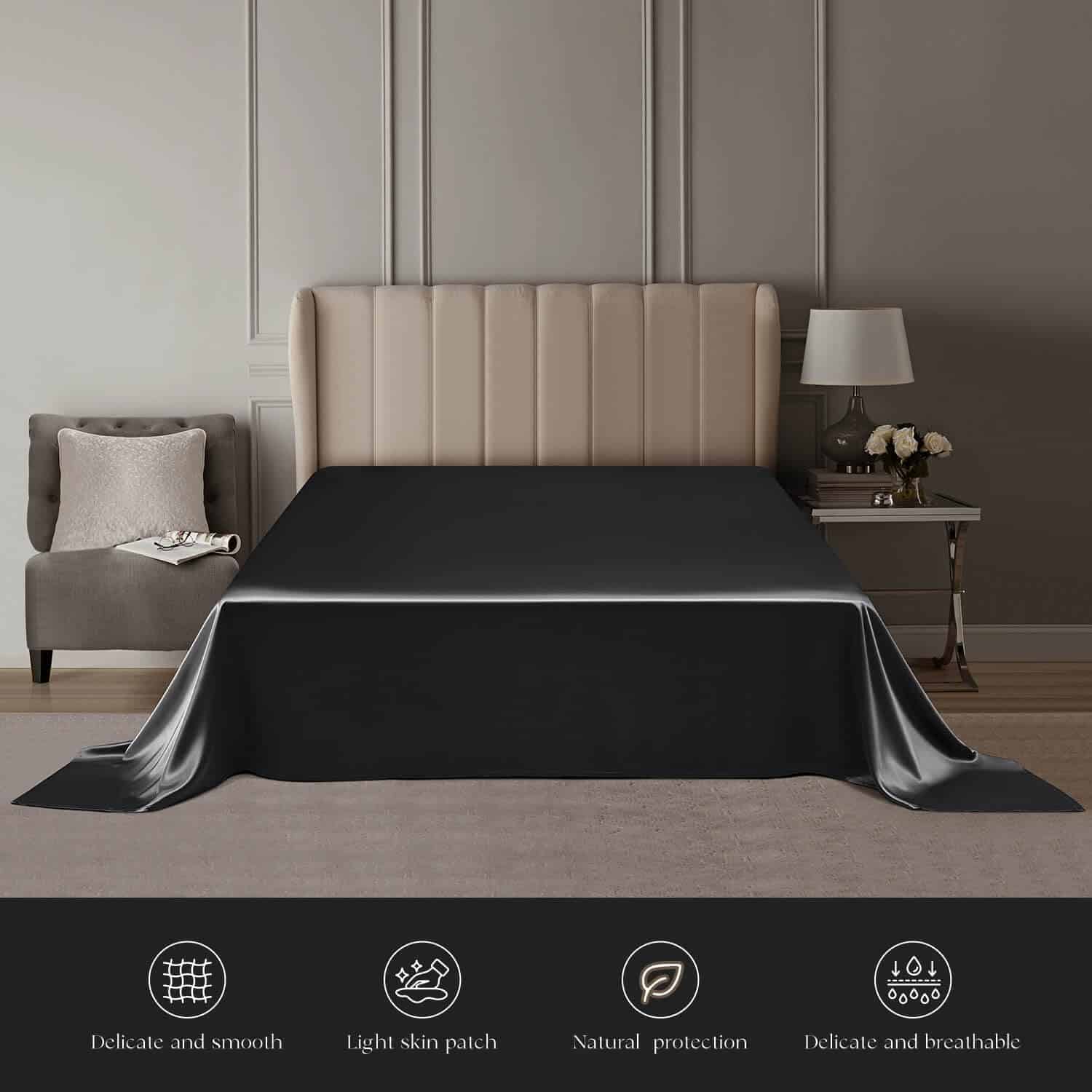 Juego de Ropa de Cama de Seda 100% Morera de -Negro - Imagen 7