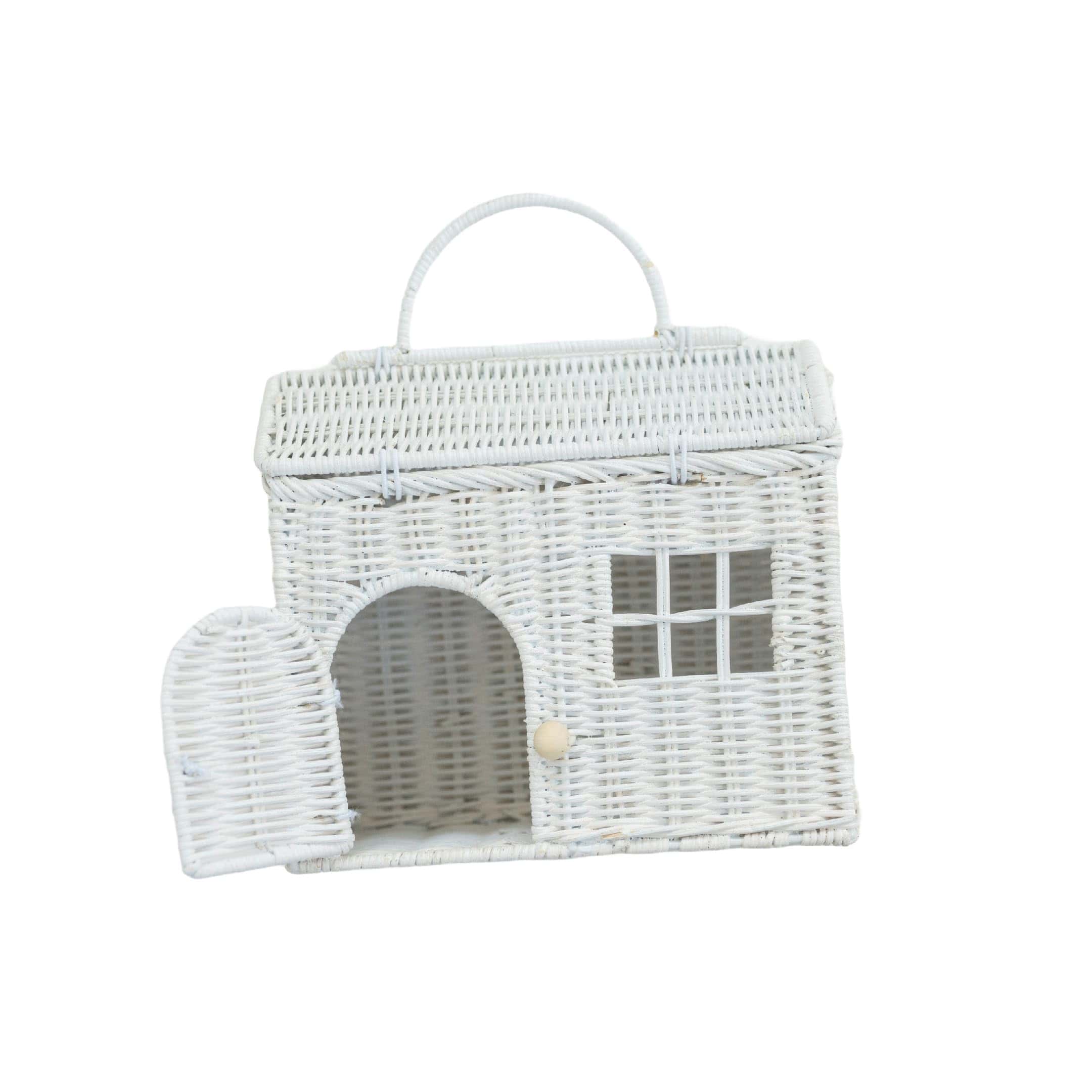 Cesta en Forma de Casa de Mimbre Rool Rattan para Muñecas