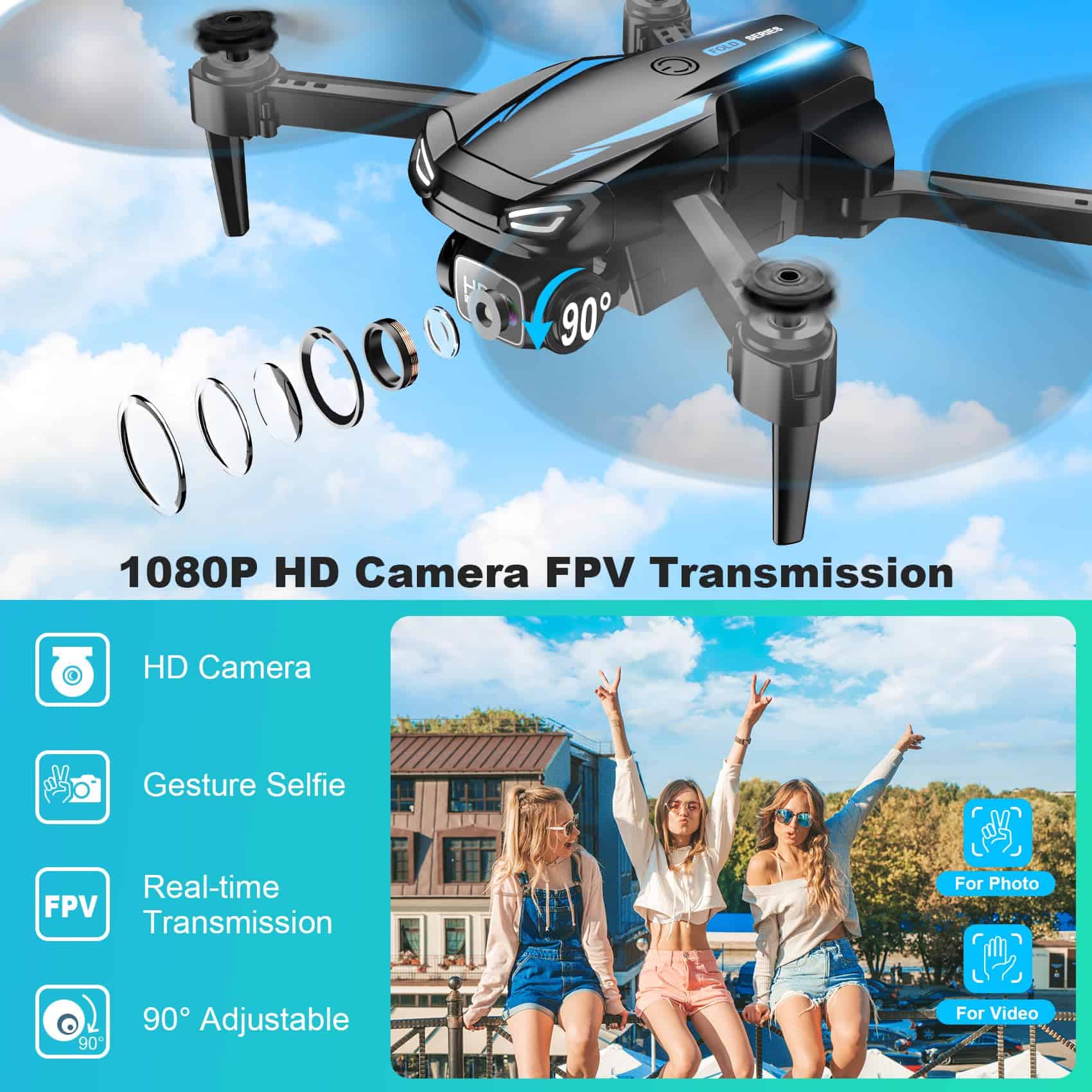 Drone con Cámara 1080P HD FPV Plegable para Niños y Adultos - Imagen 3