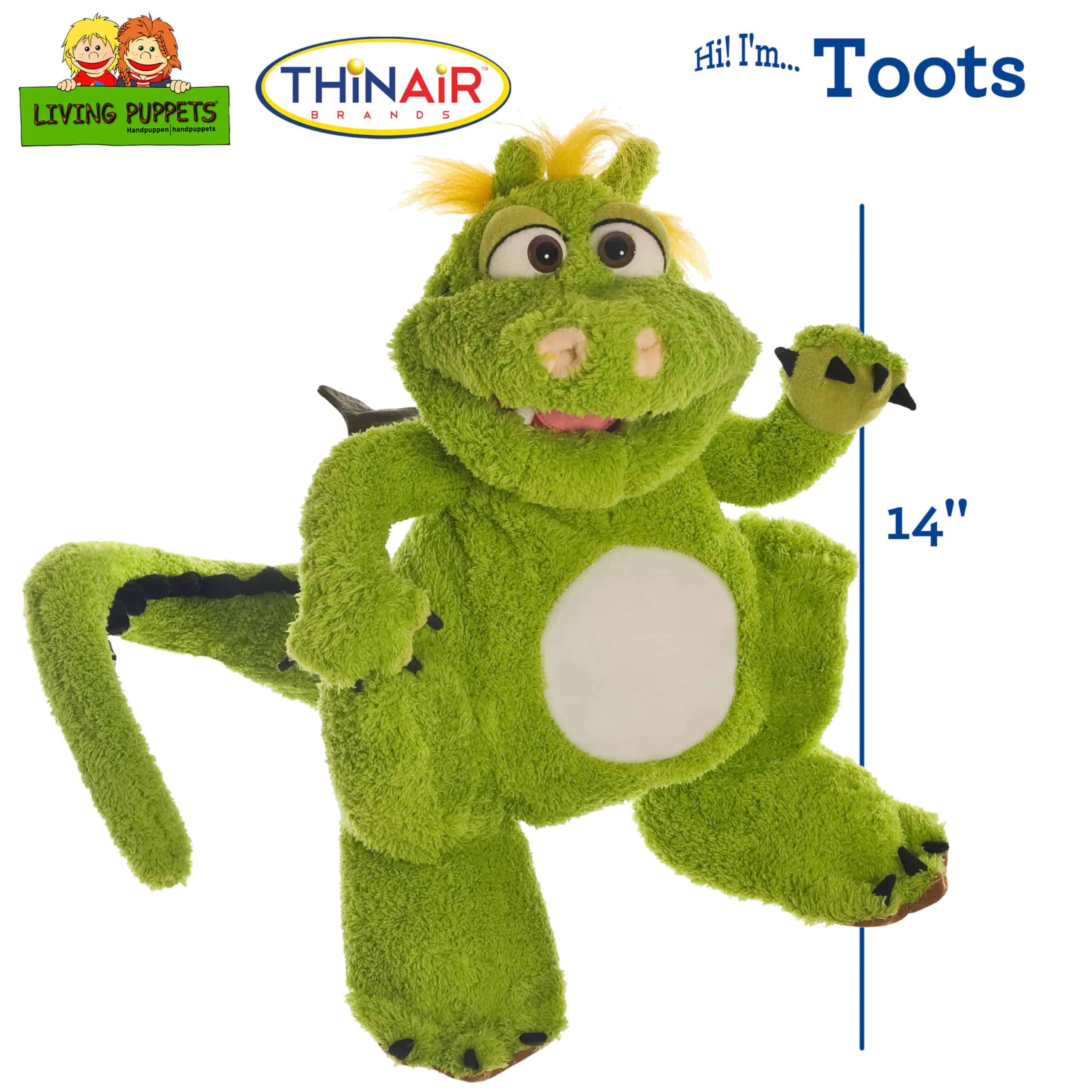 Títere de Mano de Dragón Grande Verde de 14 Pulgadas de - Imagen 3