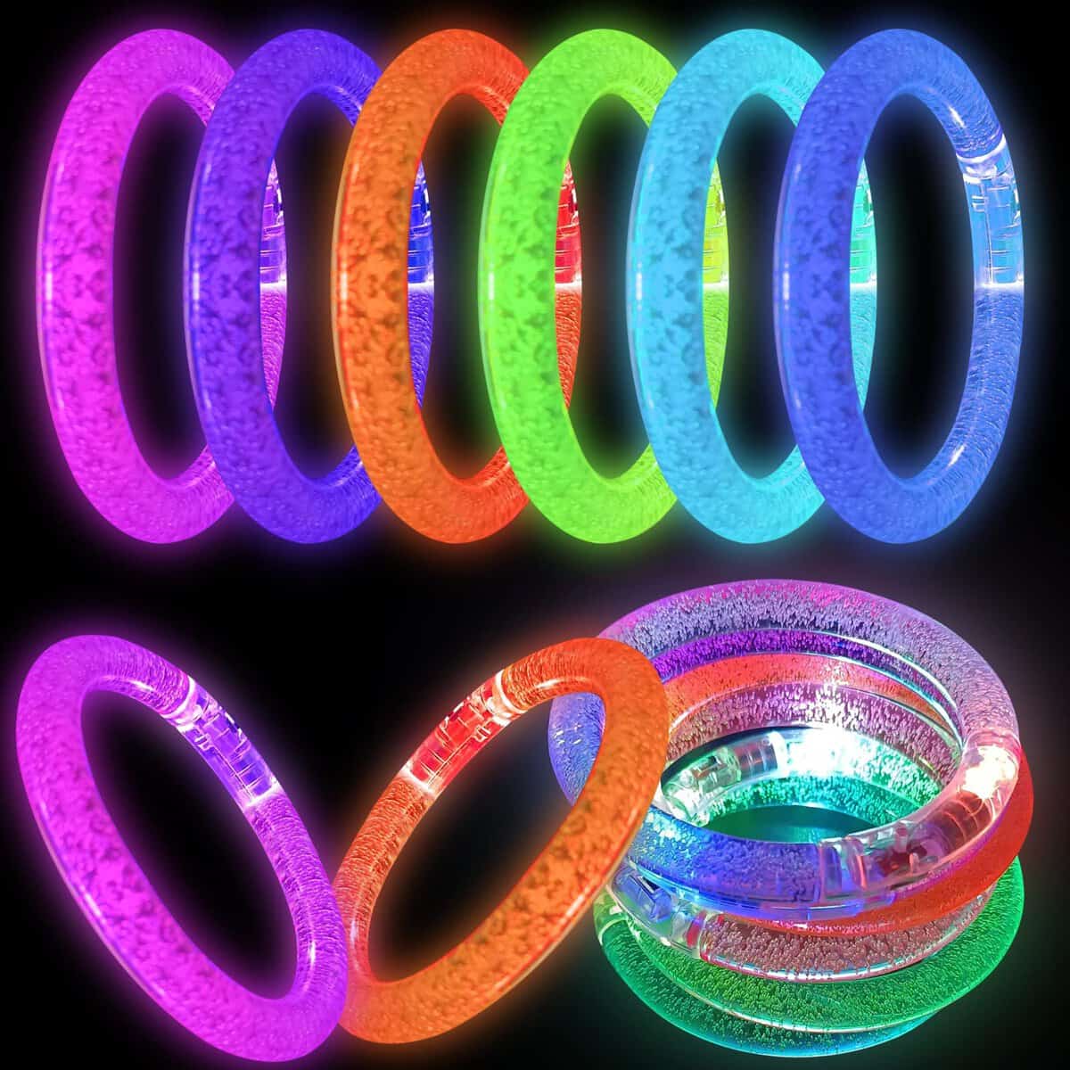60 Pcs Pulseras luminosas Bracelet, 6 colores Pulseras LED - Imagen 5