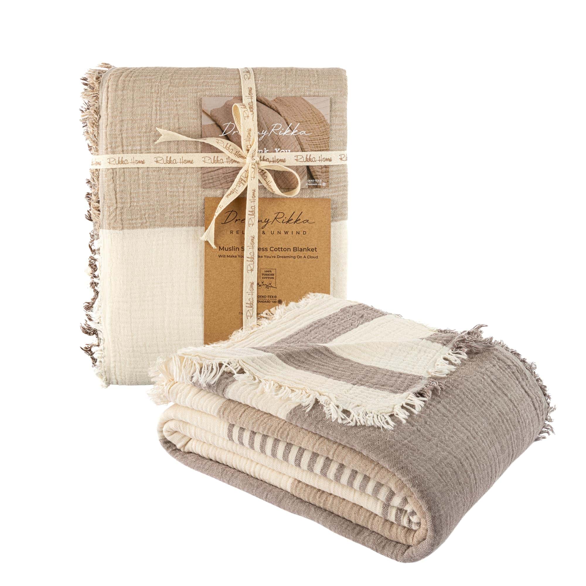 Manta de Muselina DREAMY RIKKA Tamaño Queen -Dove Beige