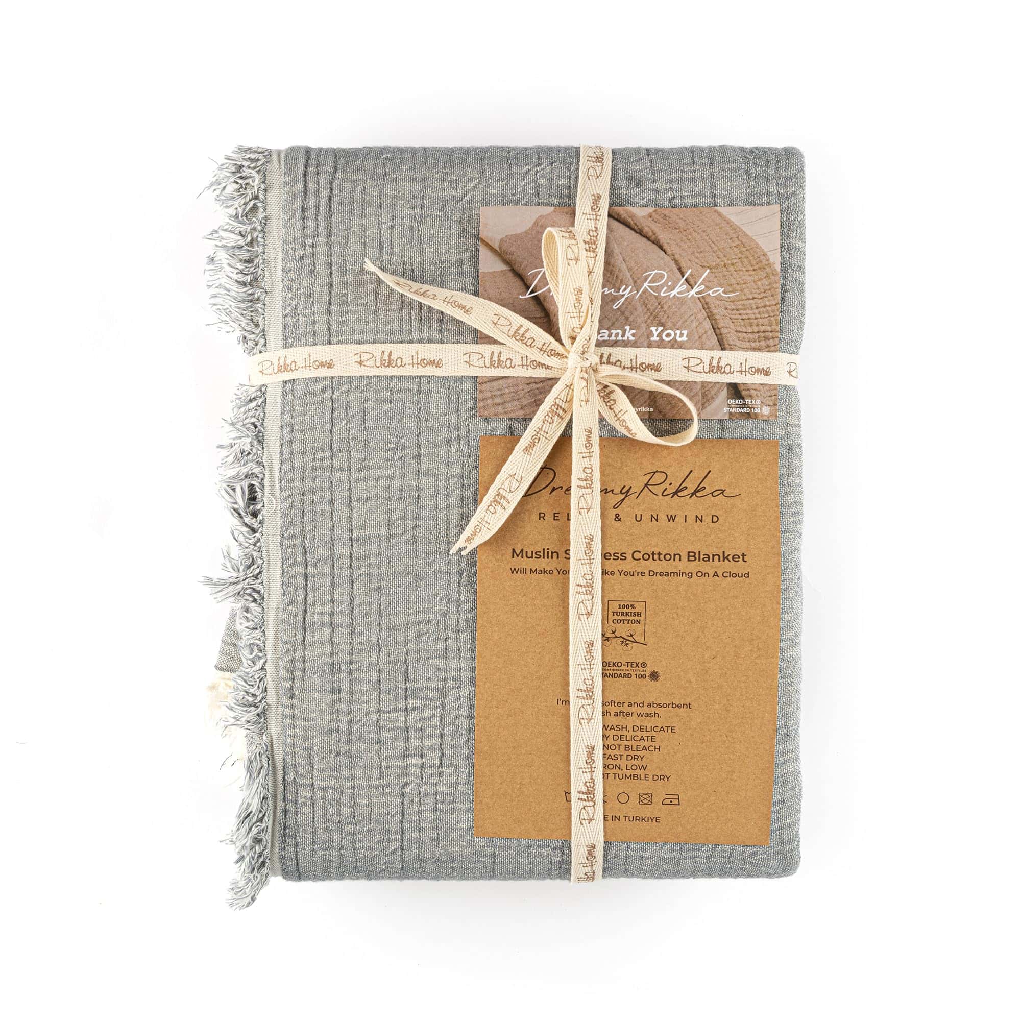 Manta de Muselina DREAMY RIKKA Tamaño Grande -Gris Grafito - Imagen 5