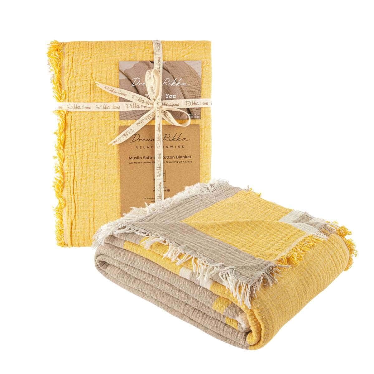 Manta Muselina DREAMY RIKKA tamaño Queen -Beige Dorado