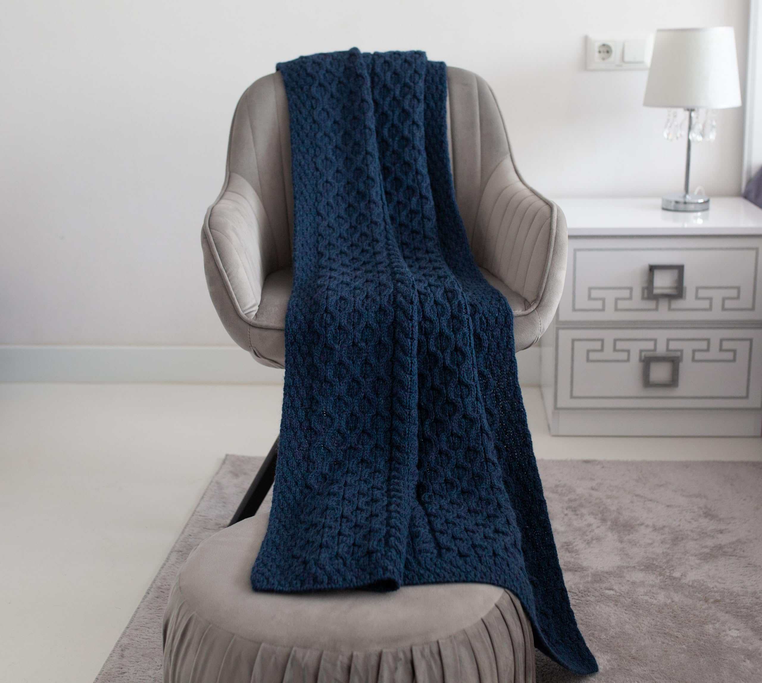 Cobertor de Cama de Lana Irlandesa Aran 100% Merino Suave