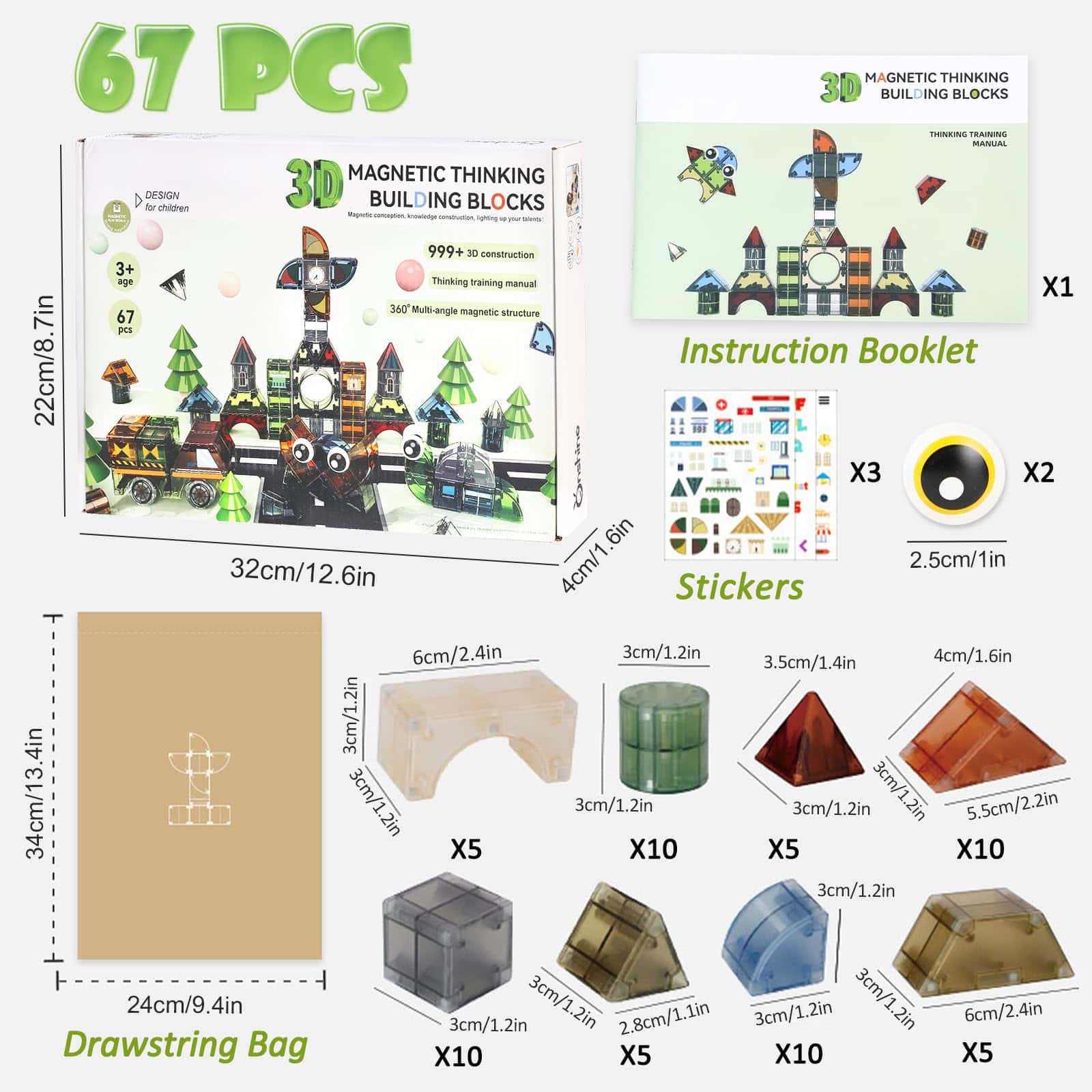 67 PCS Bloques Magnéticos para Niños, Conjunto de Bloques - Imagen 8