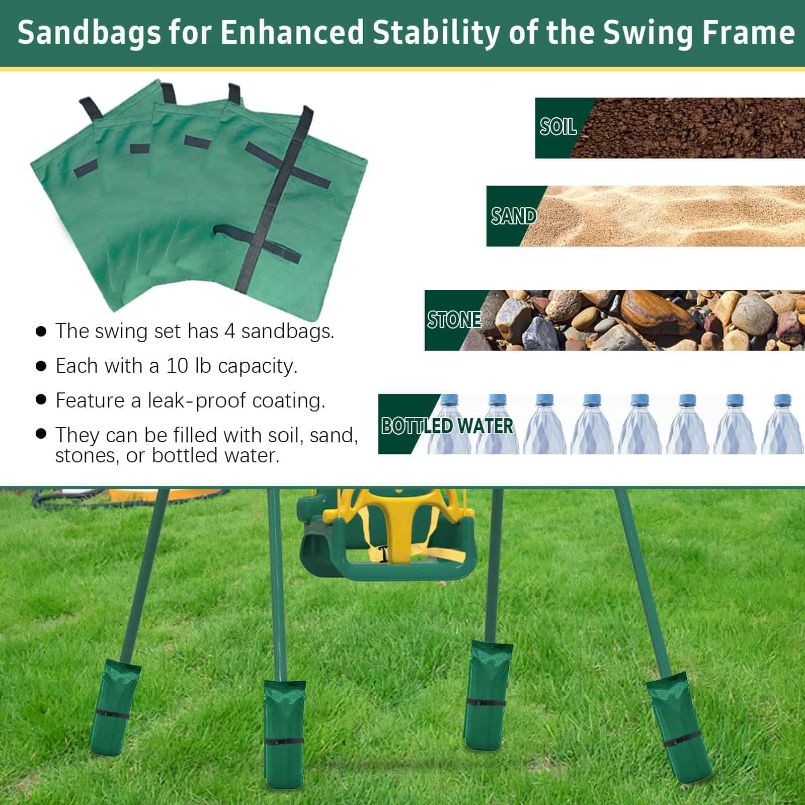Columpio multifuncional para niños con 4 -Verde - Imagen 4