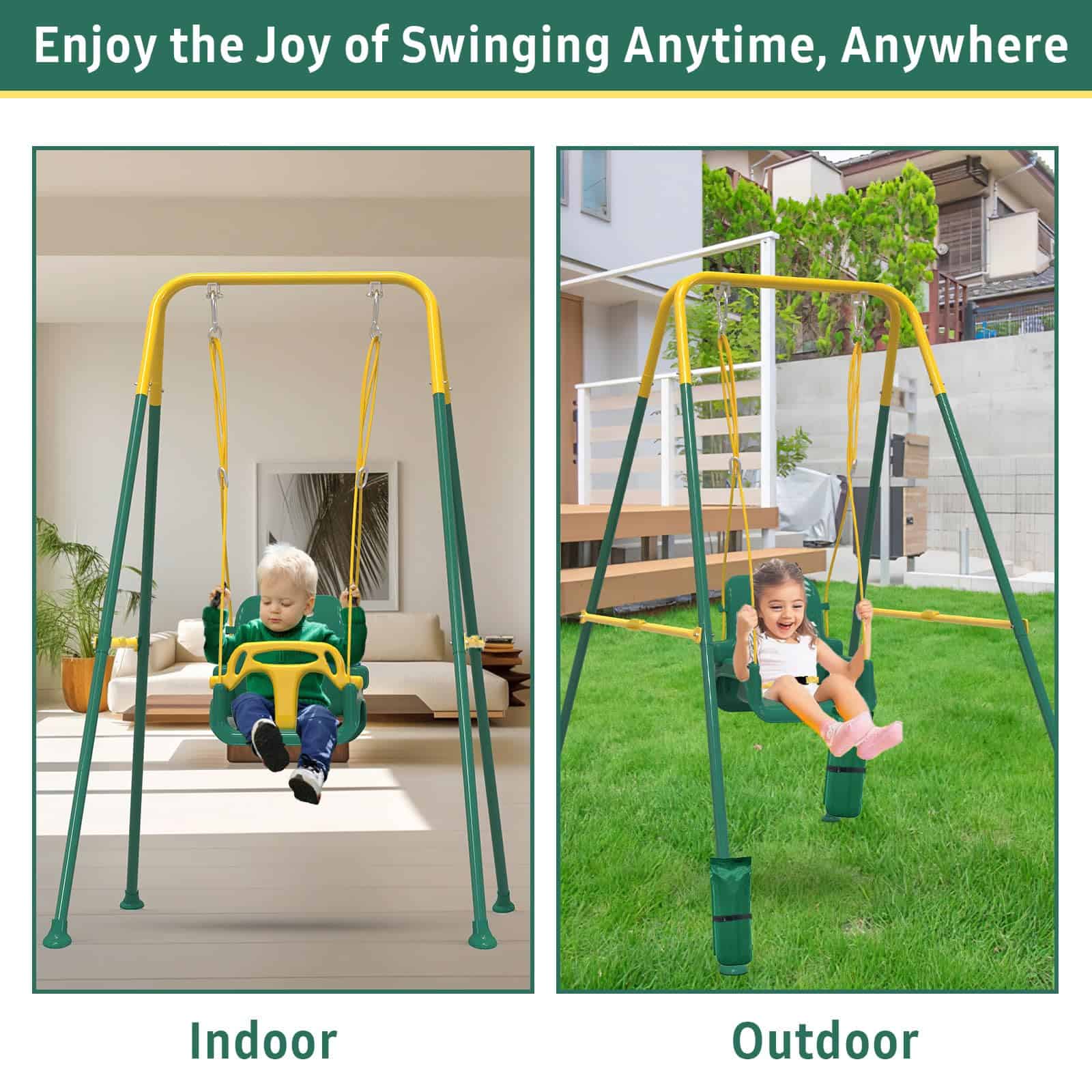 Columpio multifuncional para niños con 4 -Verde - Imagen 8