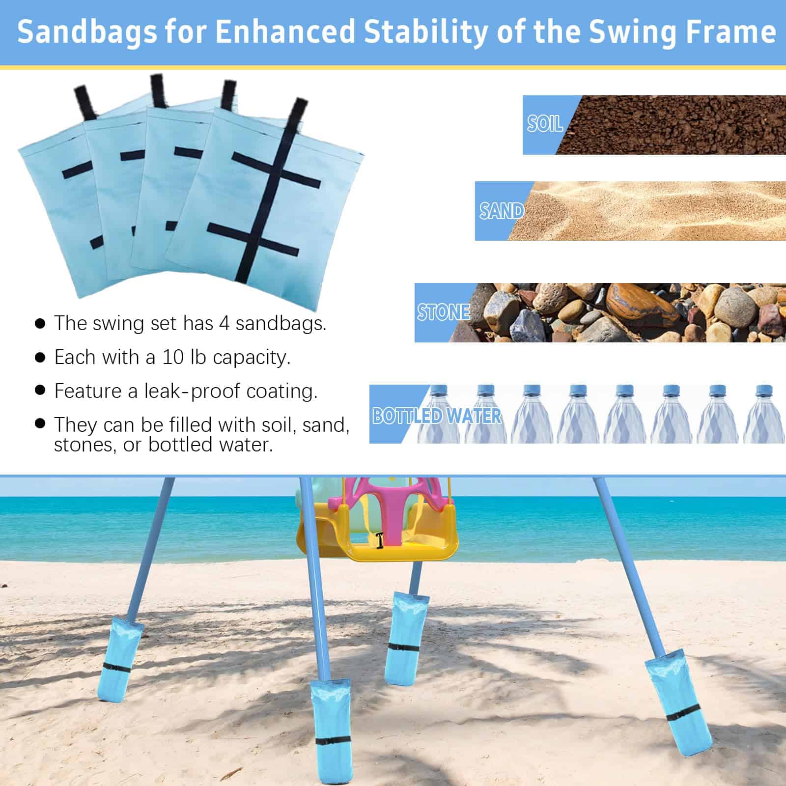 Columpio Multifuncional para Niños con 4 Bolsas de Arena - Imagen 6