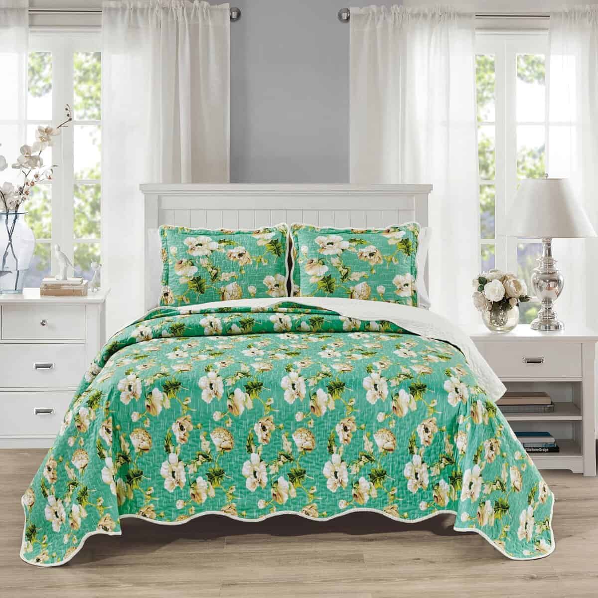 Juego de Colcha Oversized con Borde de Ondas para Cama