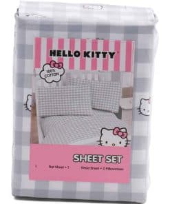 Juego de sábanas de algodón Hello Kitty de -Gris Gingham