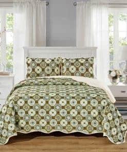 Juego de Edredón Oversized de 3 Piezas -Verde Salvia Marrón