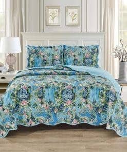 Juego de Edredón King Size de 3 Piezas con Borde en Ondas,