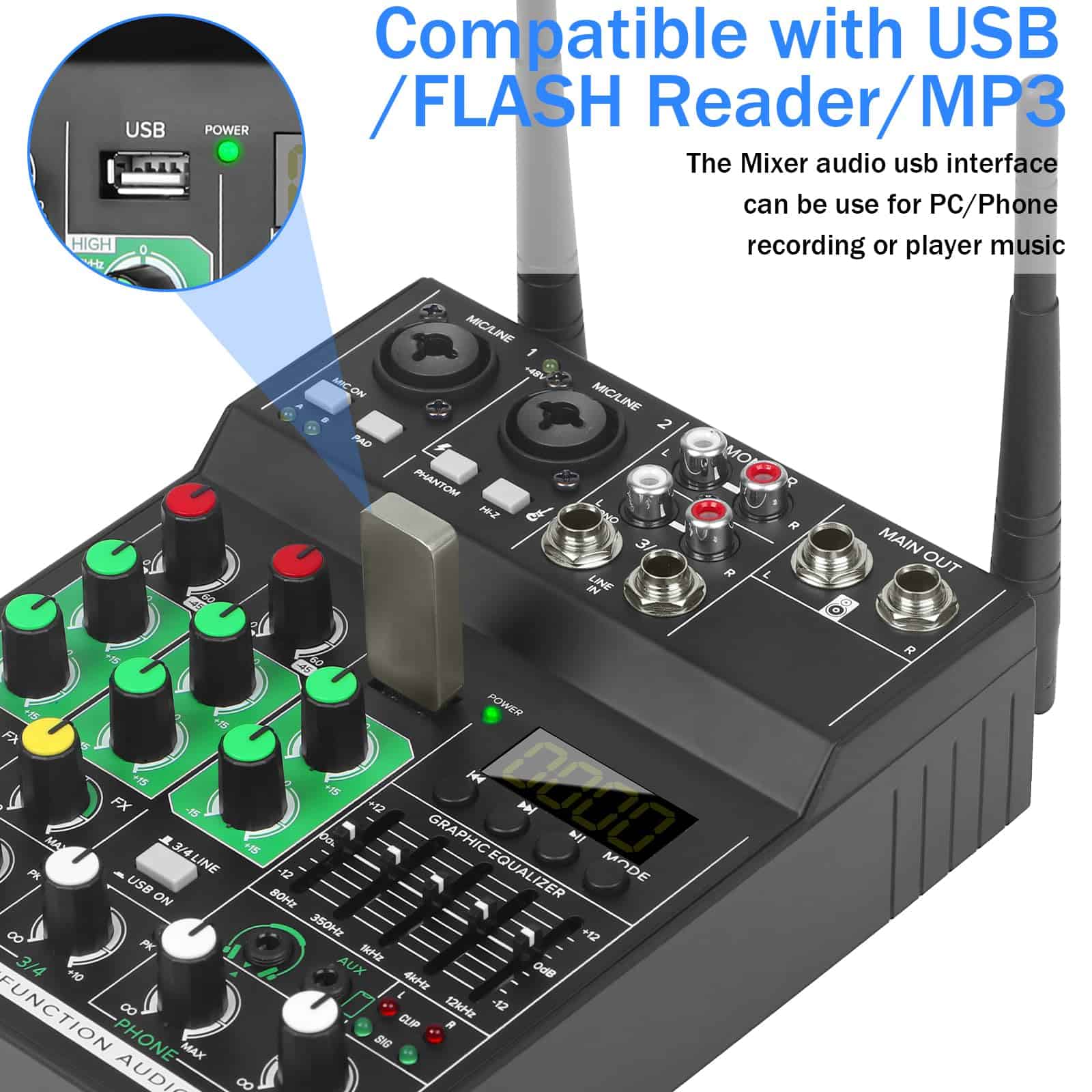 Mezclador de Audio de 4 Canales, Profesional con Doble - Imagen 5