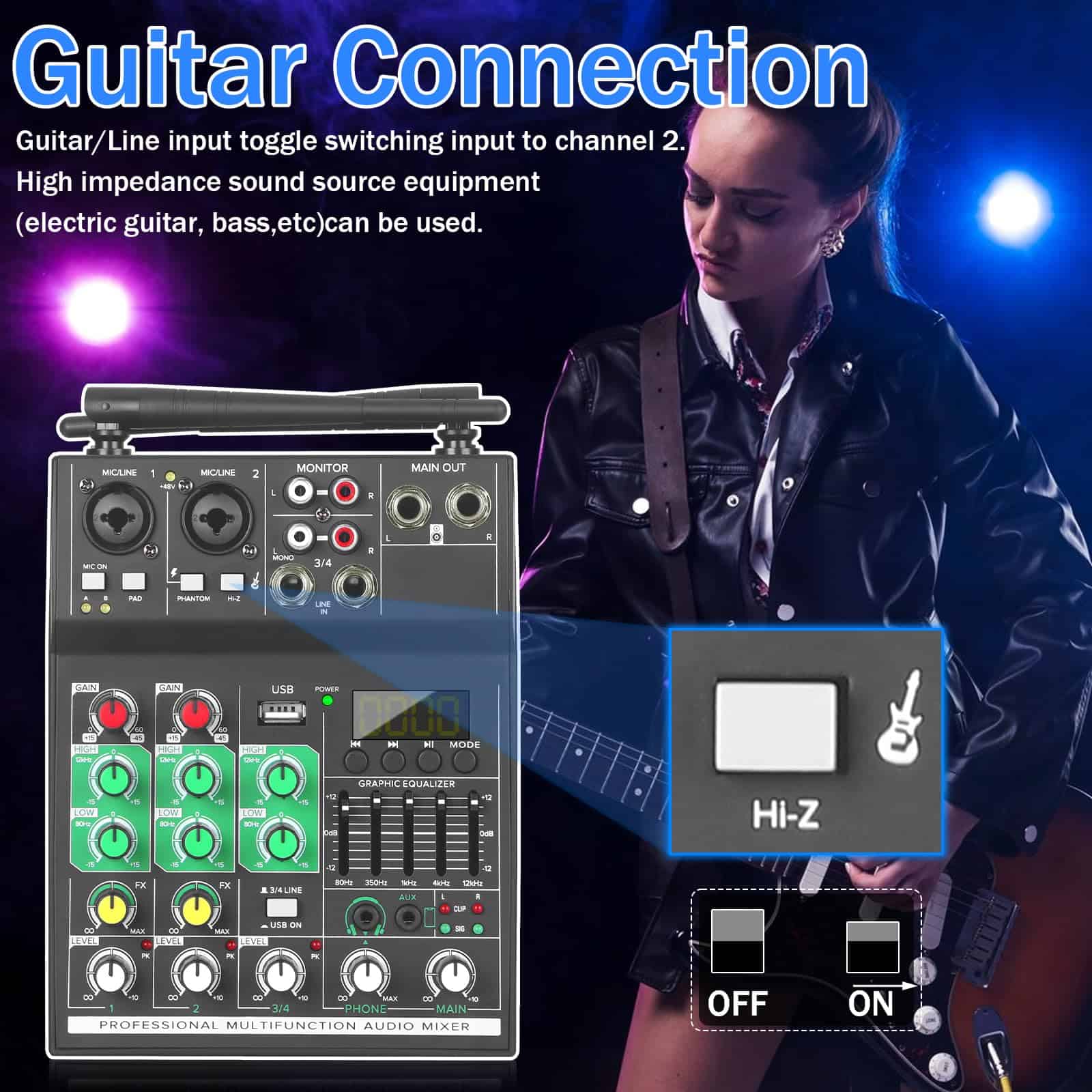 Mezclador de Audio de 4 Canales, Profesional con Doble - Imagen 7