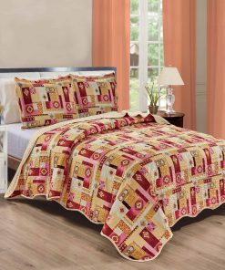 Juego de Colcha Oversized de 3 Piezas -Beige, Rojo, Dorado (