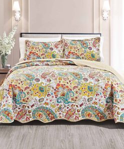 Juego de Edredón de Tamaño Completo de 3 -Blanco Rojo Gris O