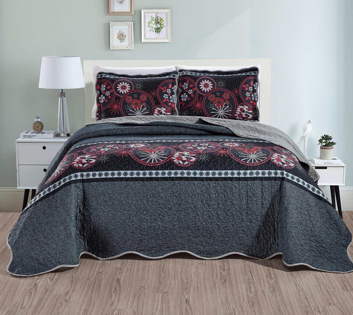 Juego de Edredón de Tamaño Completo de 3 -Negro Rojo Gris Bl - Imagen 3