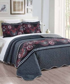 Juego de Edredón de Tamaño Completo de 3 -Negro Rojo Gris Bl