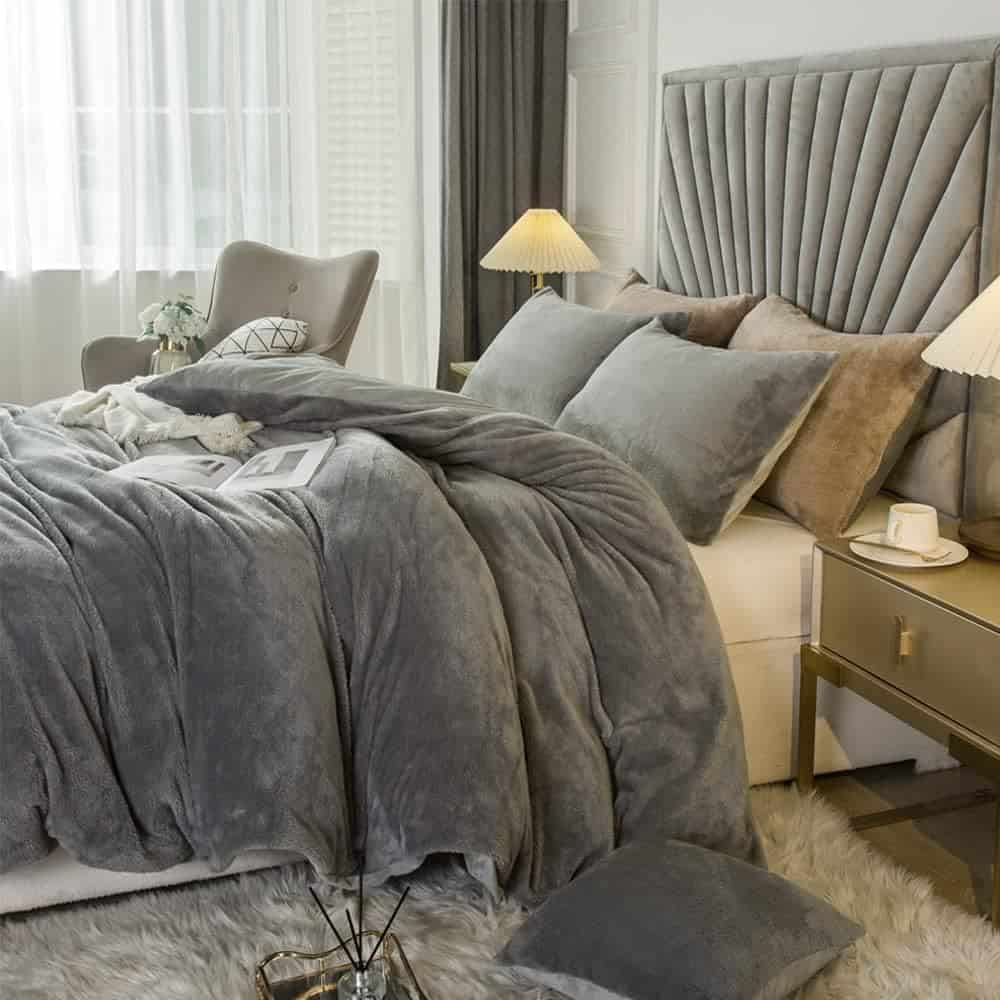 JSZS Juego de Funda de Edredón de Felpa -Gris Ahumado