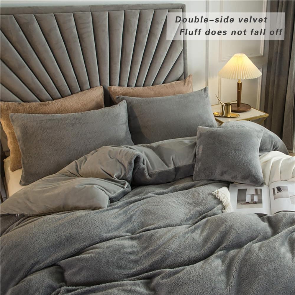 JSZS Juego de Funda de Edredón de Felpa -Gris Ahumado - Imagen 3