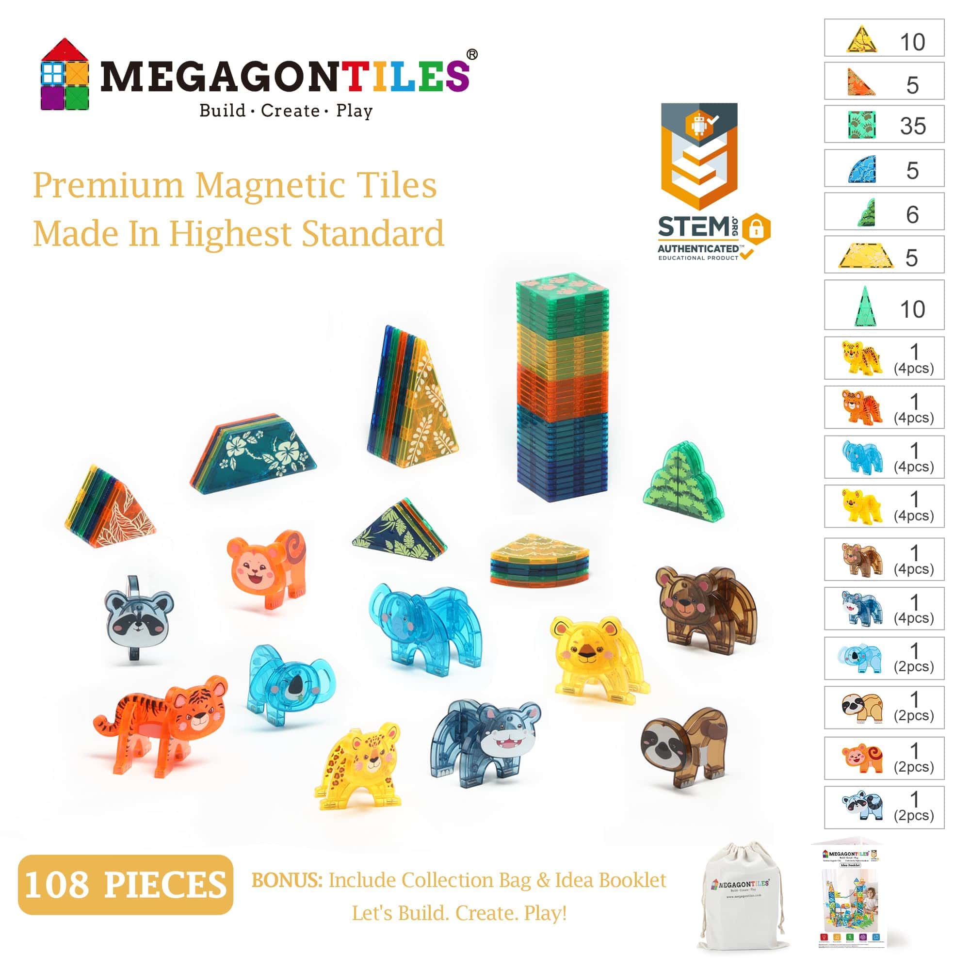 Set de 108 piezas de bloques magnéticos de animales del - Imagen 3