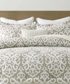 Juego de edredón de algodón SahSahCasa tamaño -Gris Khaki/Be