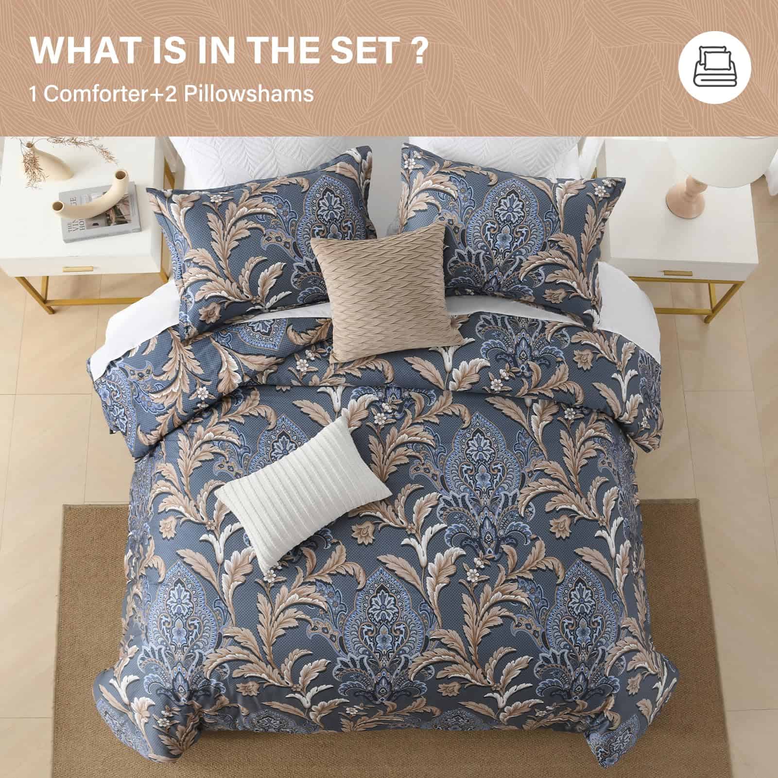 Juego de edredón de algodón SahSahCasa tamaño -Azul Marino/B - Imagen 7