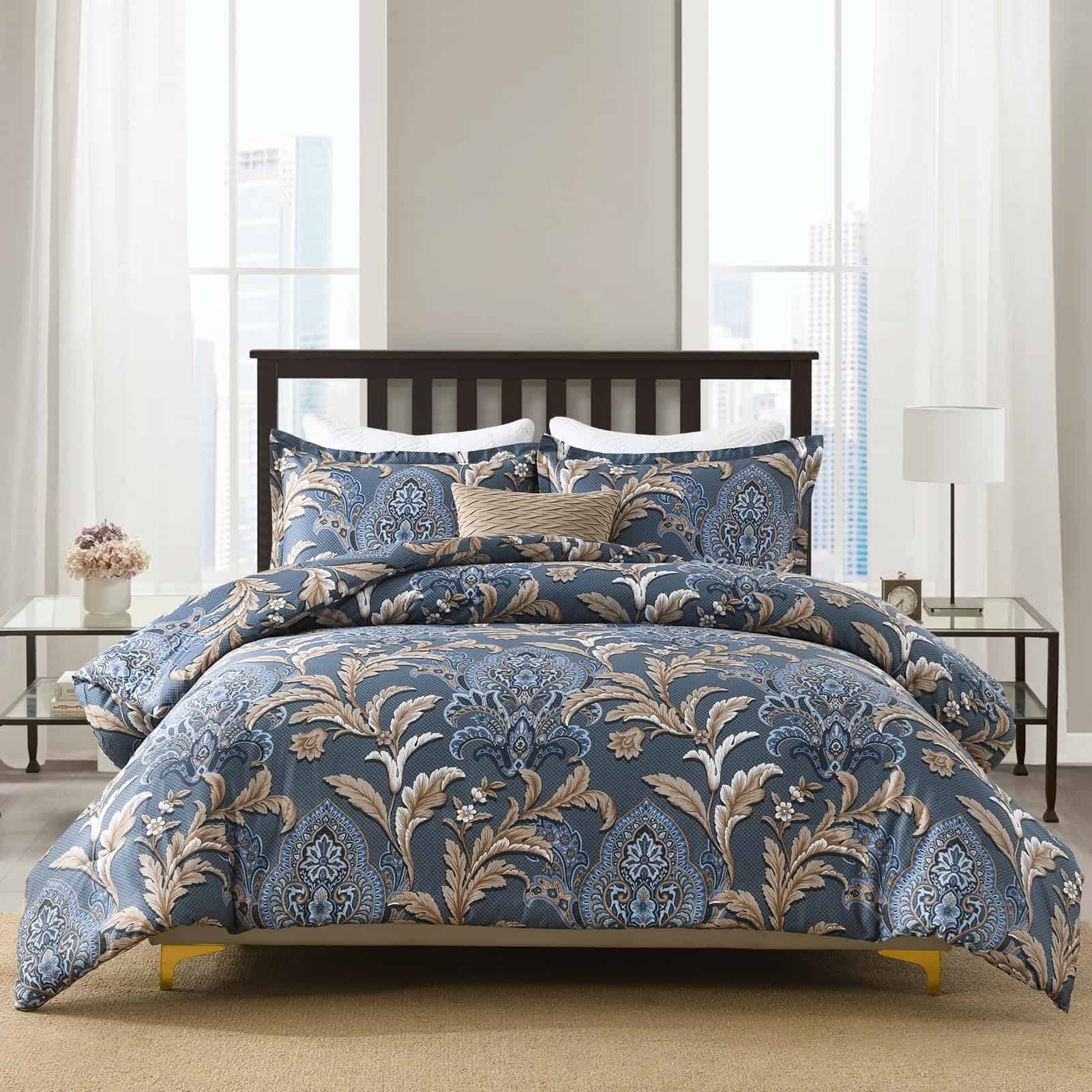 Juego de edredón de algodón SahSahCasa tamaño -Azul Marino/B - Imagen 3