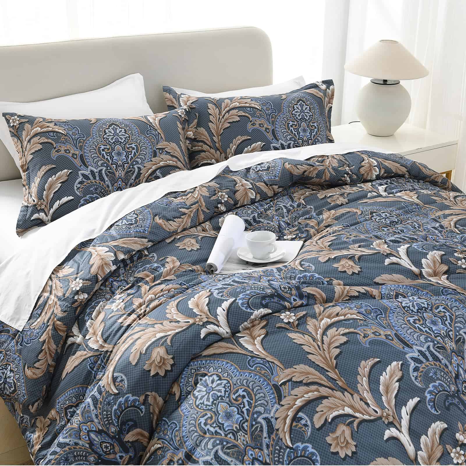 Juego de edredón de algodón SahSahCasa tamaño -Azul Marino/B