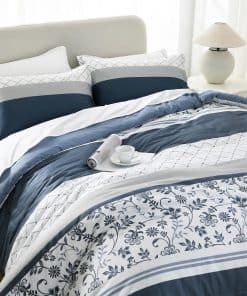 Juego de Edredón de Algodón SahSahCasa Tamaño -Azul Marino/G