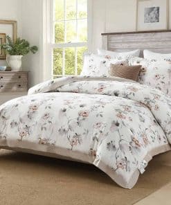 Juego de Edredón de Algodón SahSahCasa Tamaño -Crema/Gris