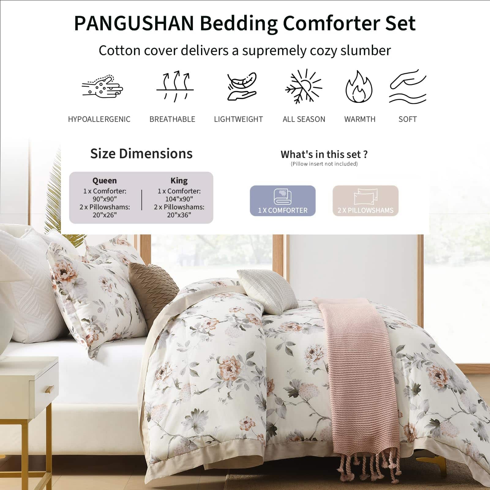 Juego de Edredón Queen Size PANGUSHAN, Edredón de Algodón - Imagen 4