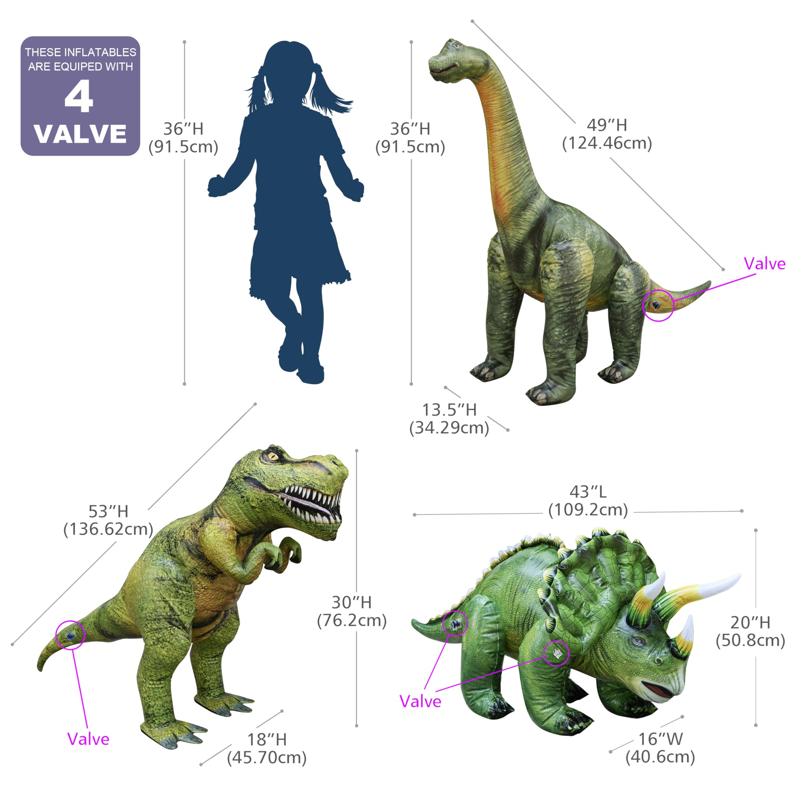 Paquete de 3 Juguetes Inflables de Dinosaurios T-Rex, - Imagen 3