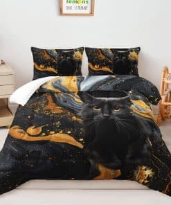 Juego de edredón Suncloris Cute Cat, Edredón Black Gold
