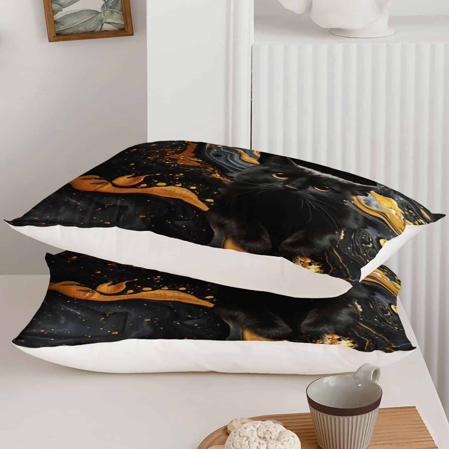 Juego de edredón Suncloris Cute Cat, Edredón Black Gold - Imagen 4