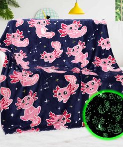 Manta Axolote Rosa que Brilla en la Oscuridad Manta Suave y