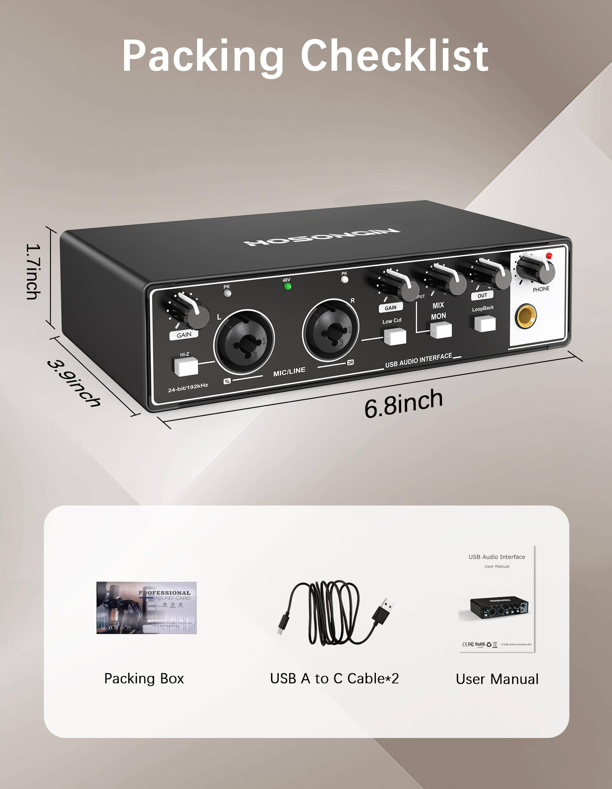 Interfaz de Audio USB HOSONGIN 2i2 para -al Negro) - Imagen 8