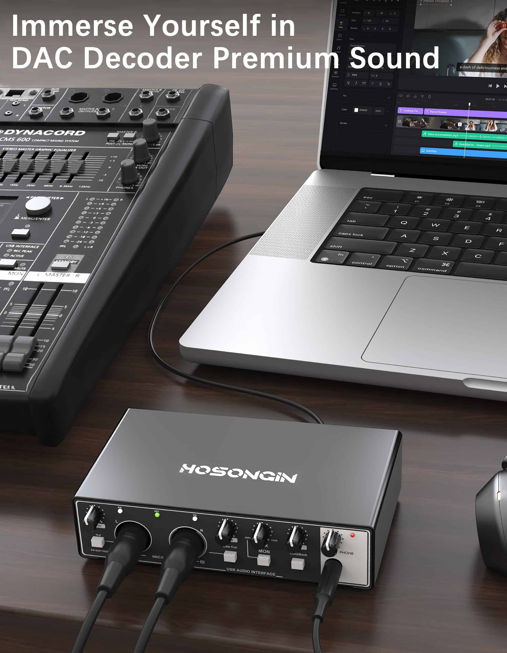 Interfaz de Audio USB HOSONGIN 2i2 para -al Negro) - Imagen 6