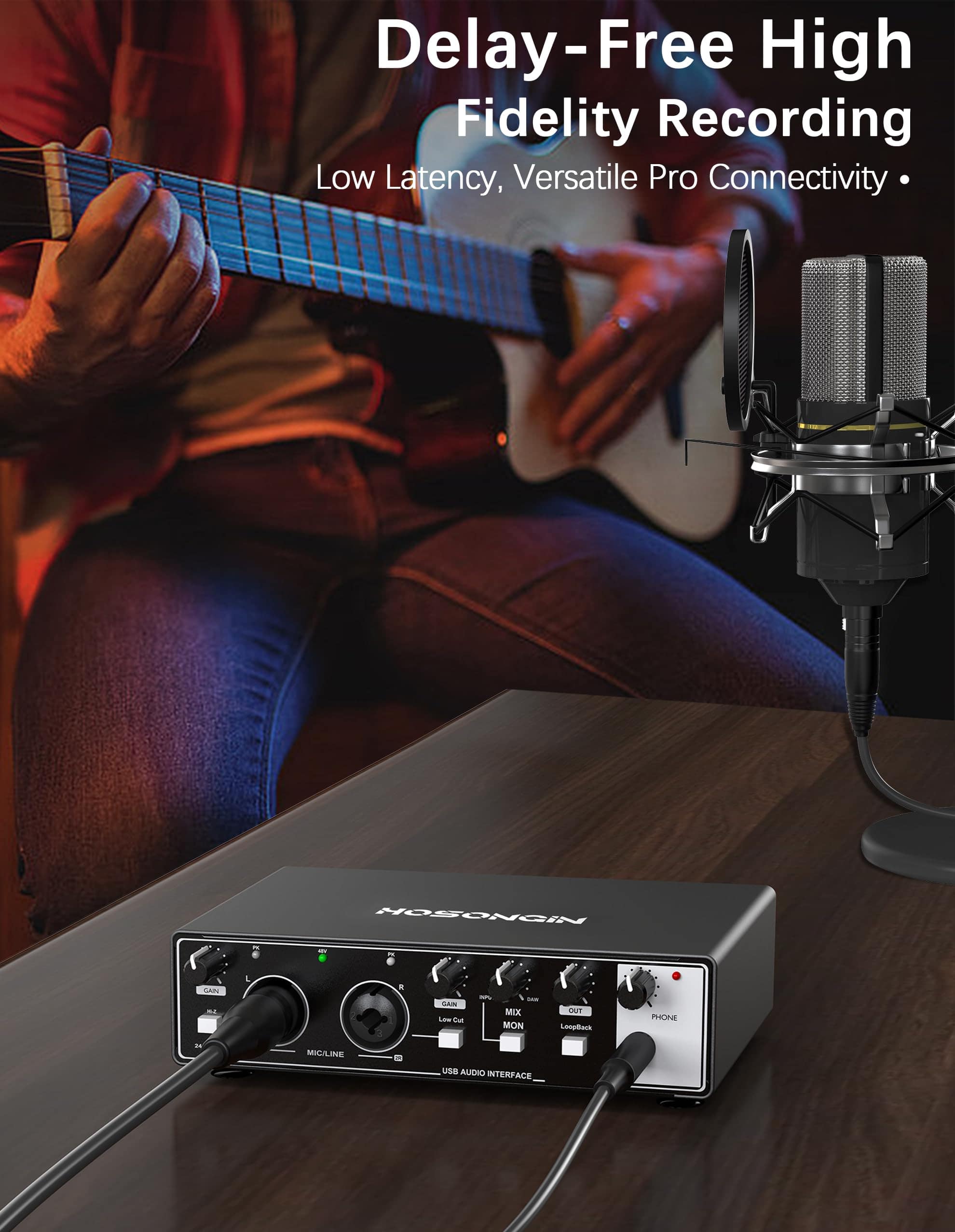 Interfaz de Audio USB HOSONGIN 2i2 para -al Negro) - Imagen 4