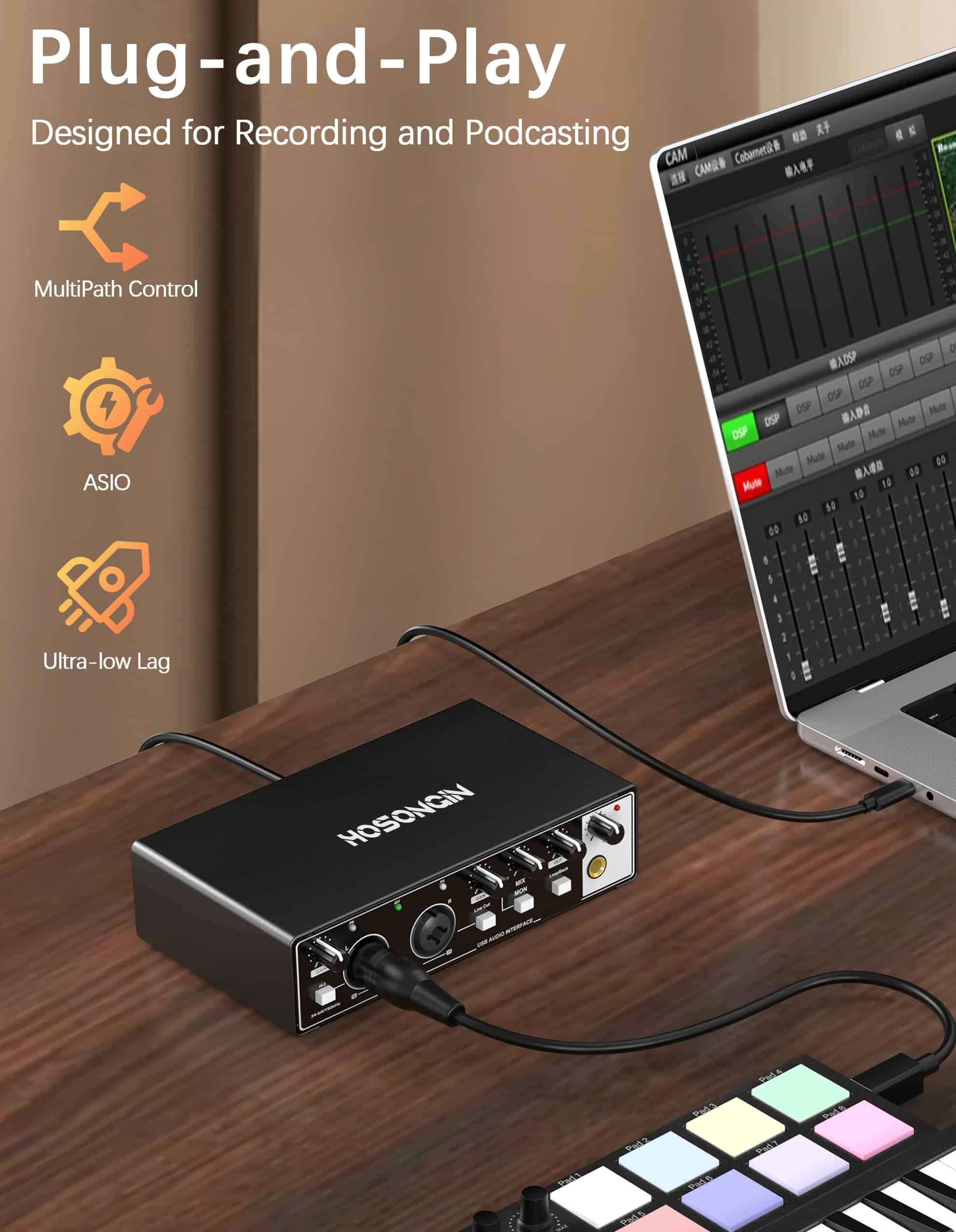 Interfaz de Audio USB HOSONGIN 2i2 para -al Negro) - Imagen 5