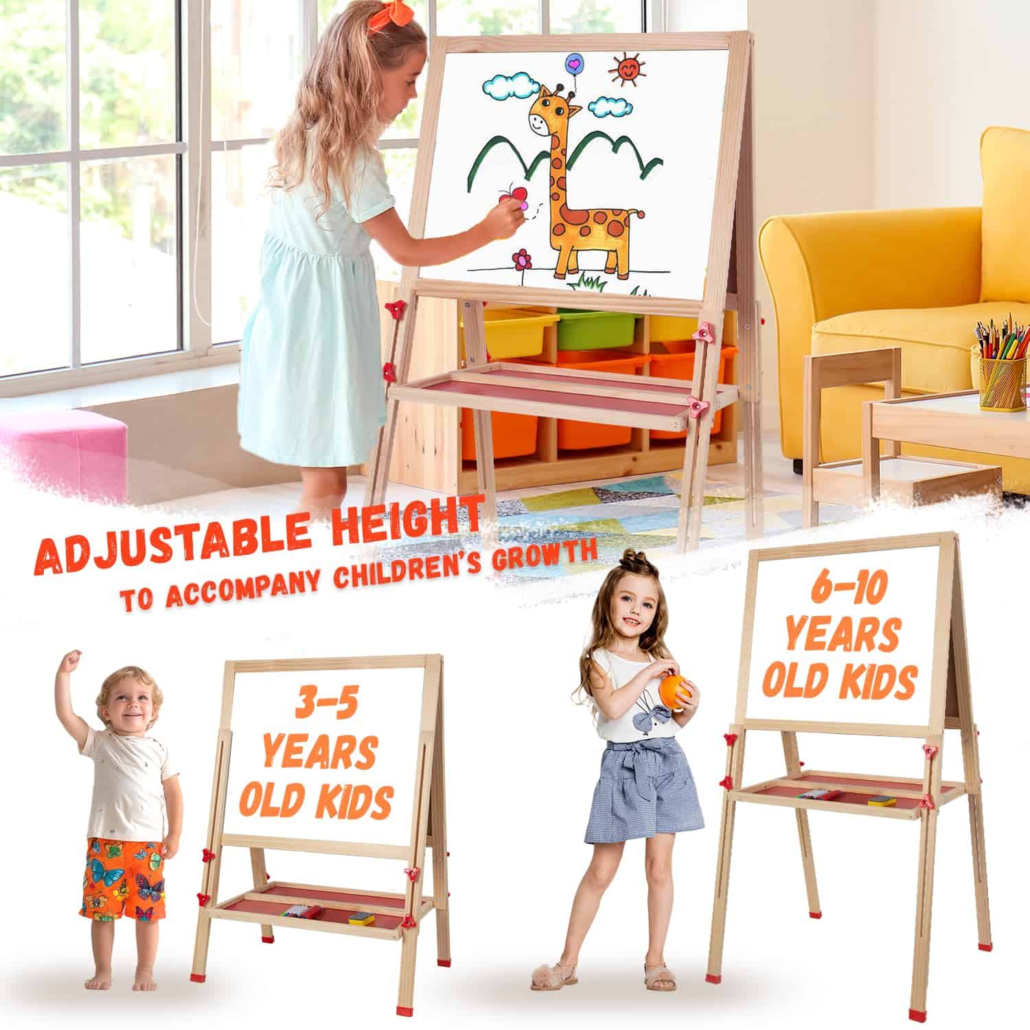 Caballete de Arte de Madera para Niños, Caballete Ajustable - Imagen 4