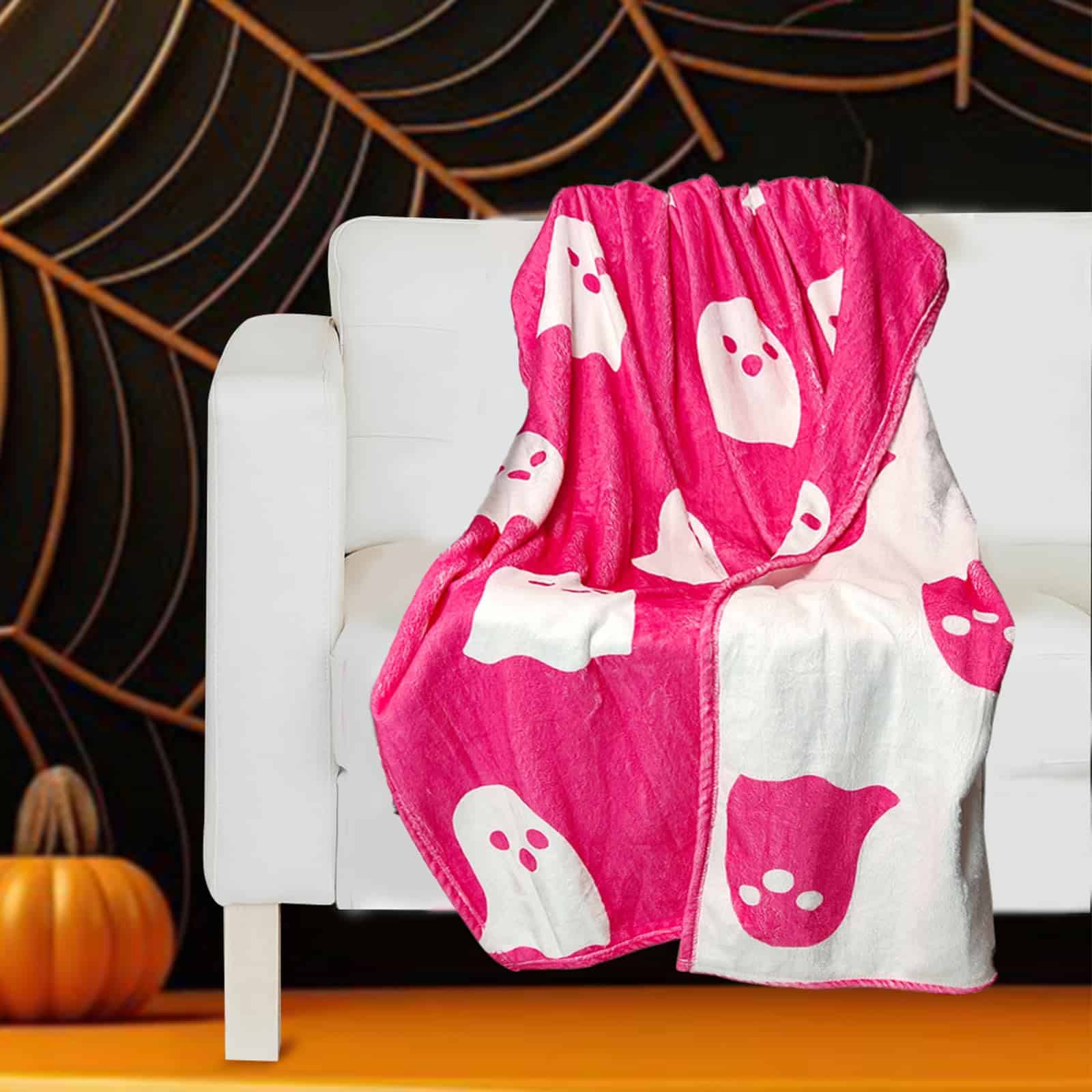 Manta de Halloween Rosa con Fantasma, 50 * 60 pulgadas,