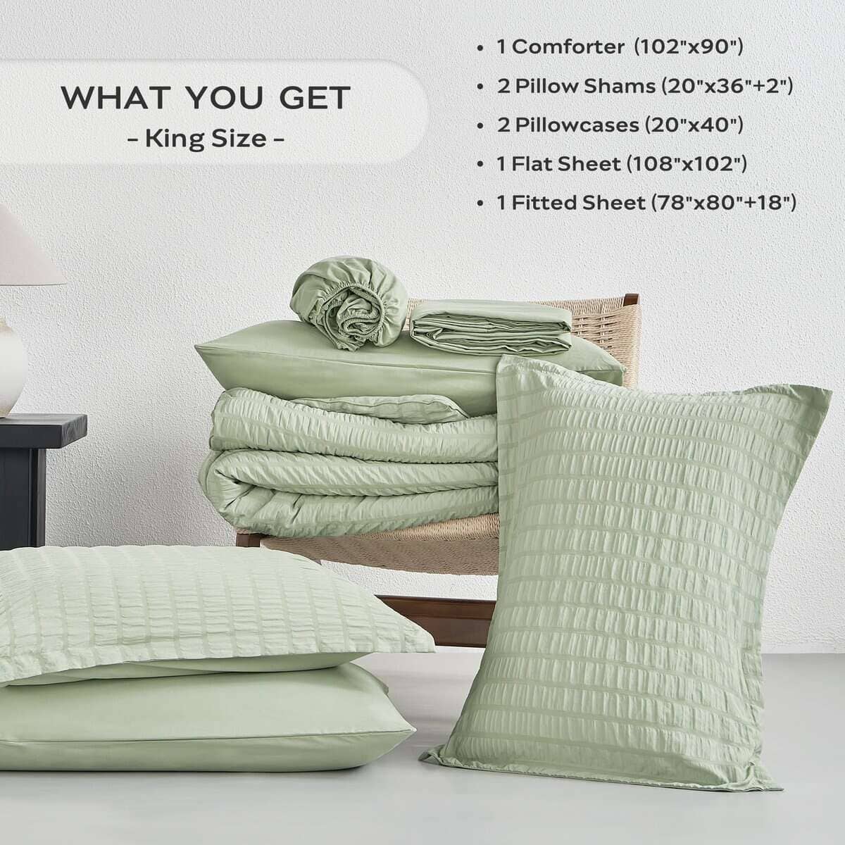 JUEGO DE EDREDÓN JELLYMONI Tamaño King con Sábanas, Verde - Imagen 6