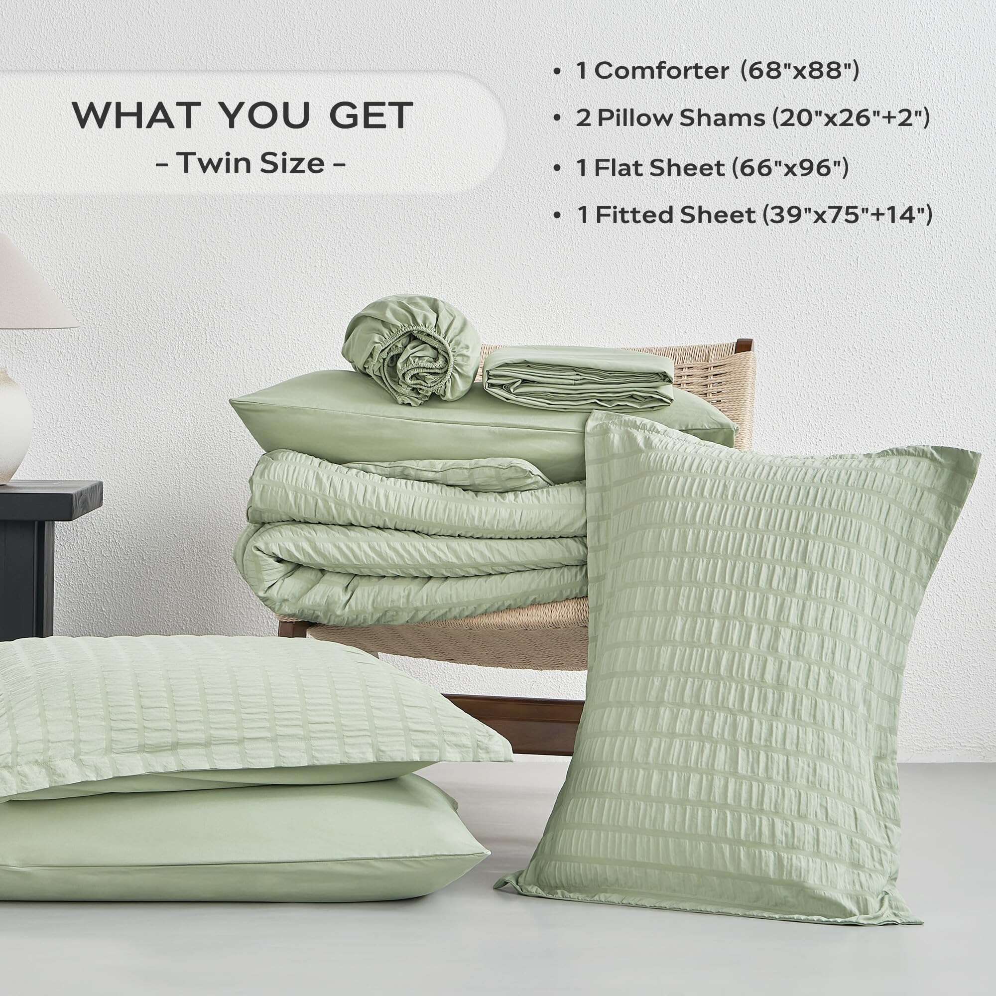 Juego de Edredón JELLYMONI Seersucker -Verde Claro - Imagen 6