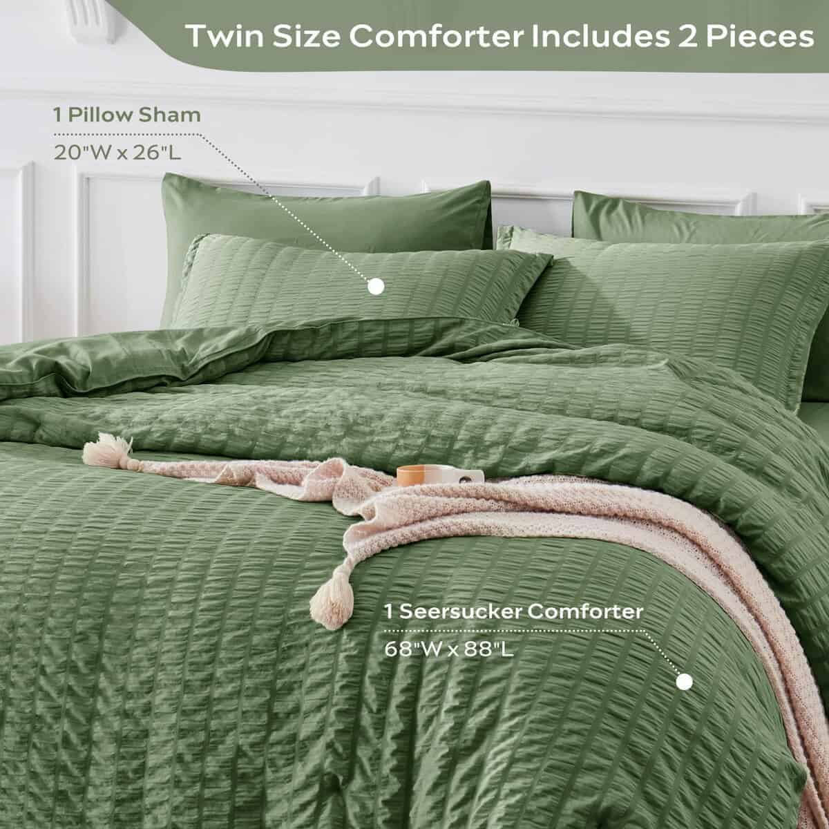 Juego de Edredón Twin JELLYMONI Seersucker, 2 Piezas Verde - Imagen 6