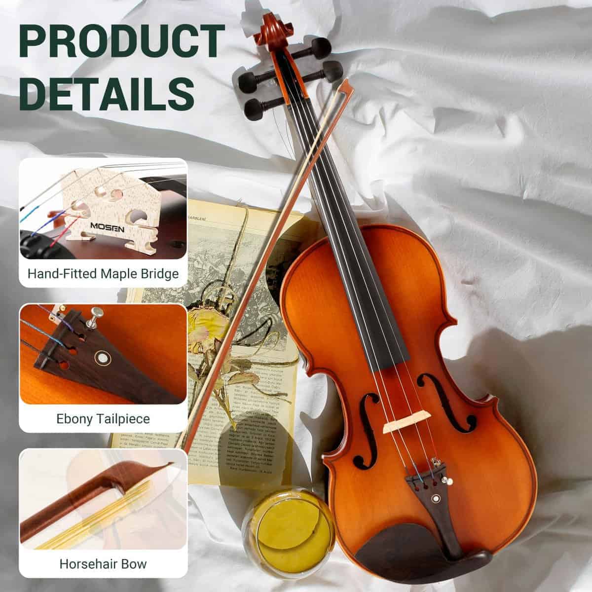 Violín de Madera Maciza 4/4 para Adultos, Set de Violín - Imagen 5