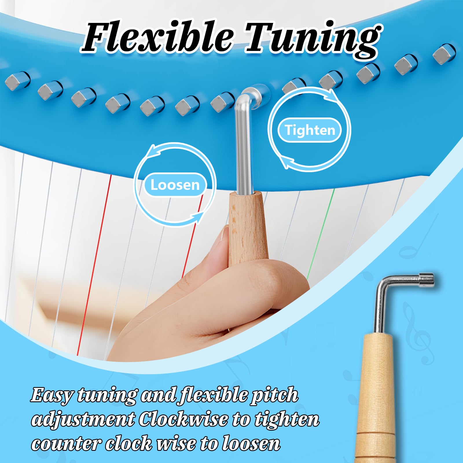 Arpa, Arpa de 15 Cuerdas 22 Pulgadas de Altura para Adulto - Imagen 5