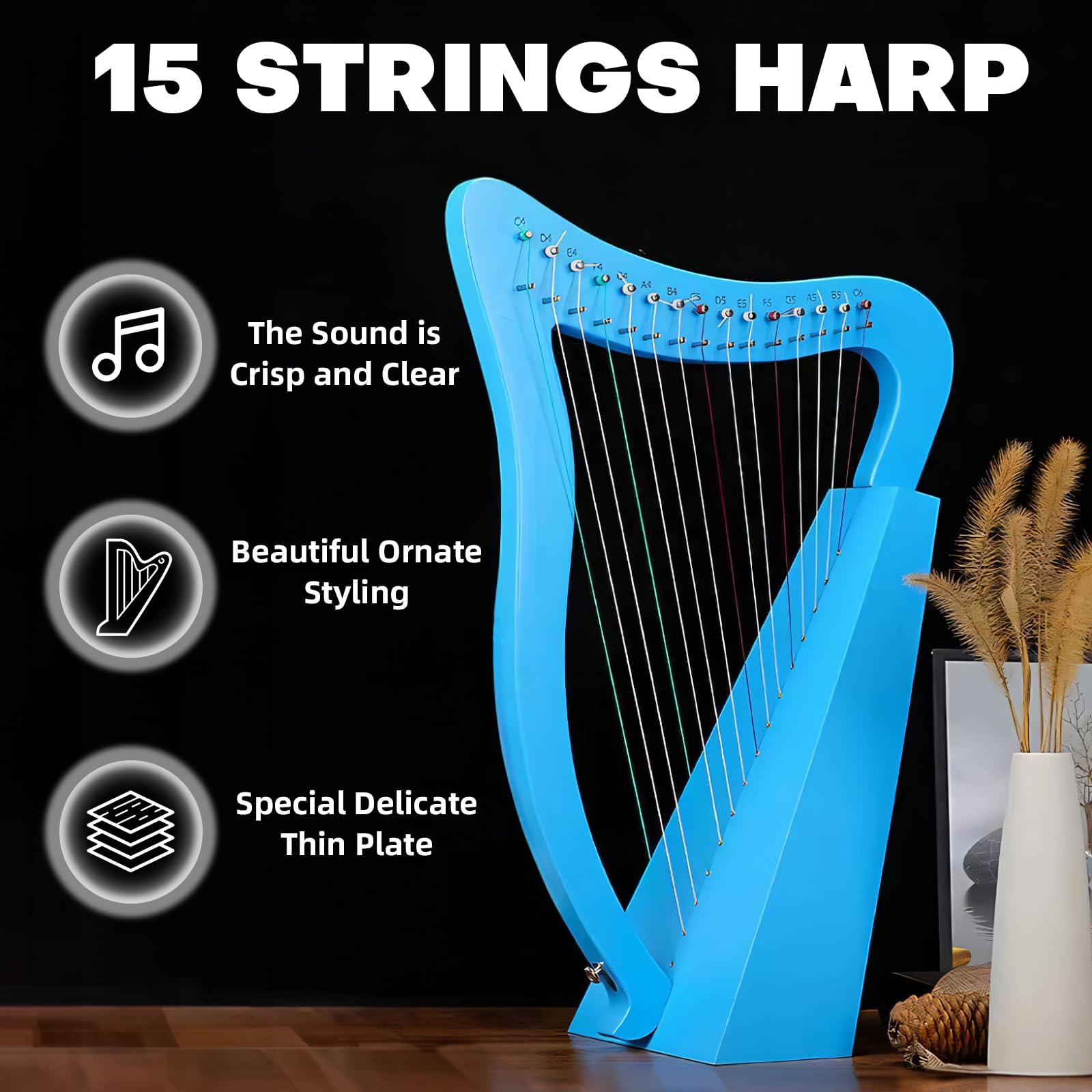 Arpa, Arpa de 15 Cuerdas 22 Pulgadas de Altura para Adulto - Imagen 3